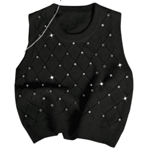 RELAXIVA CHALECO TEJIDO PARA MUJERES CON ADORNOS DE DIAMANTES DE IMITACIÓN COLORIDOS