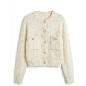 CARDIGAN CREMA TEJIDO CON BOLSILLOS