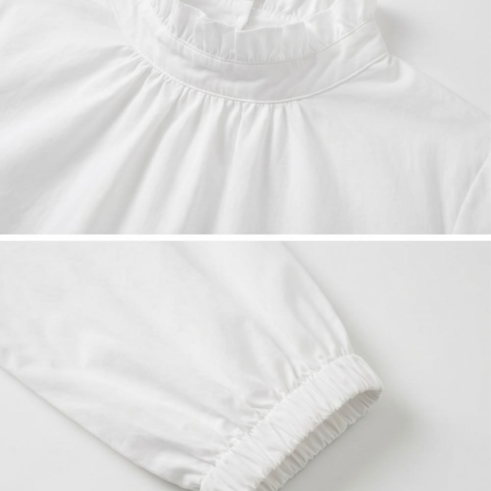 BLUSA BLANCA MANGA LARGA CON VOLANTES DE ENCAJE - Imagen 3