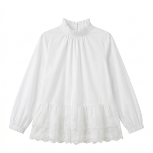 BLUSA BLANCA MANGA LARGA CON VOLANTES DE ENCAJE
