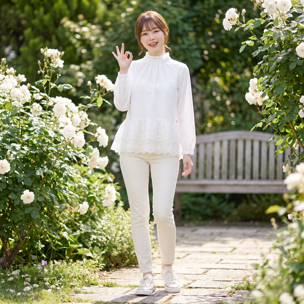 BLUSA BLANCA MANGA LARGA CON VOLANTES DE ENCAJE - Imagen 4