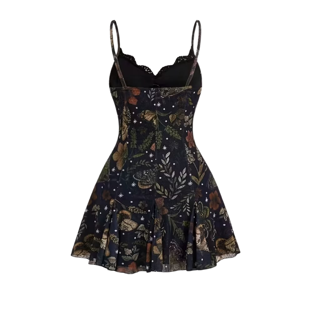 VESTIDO TIRANTES ENCAJE FLORAL OSCURO – ESTILO GÓTICO ROMÁNTICO
