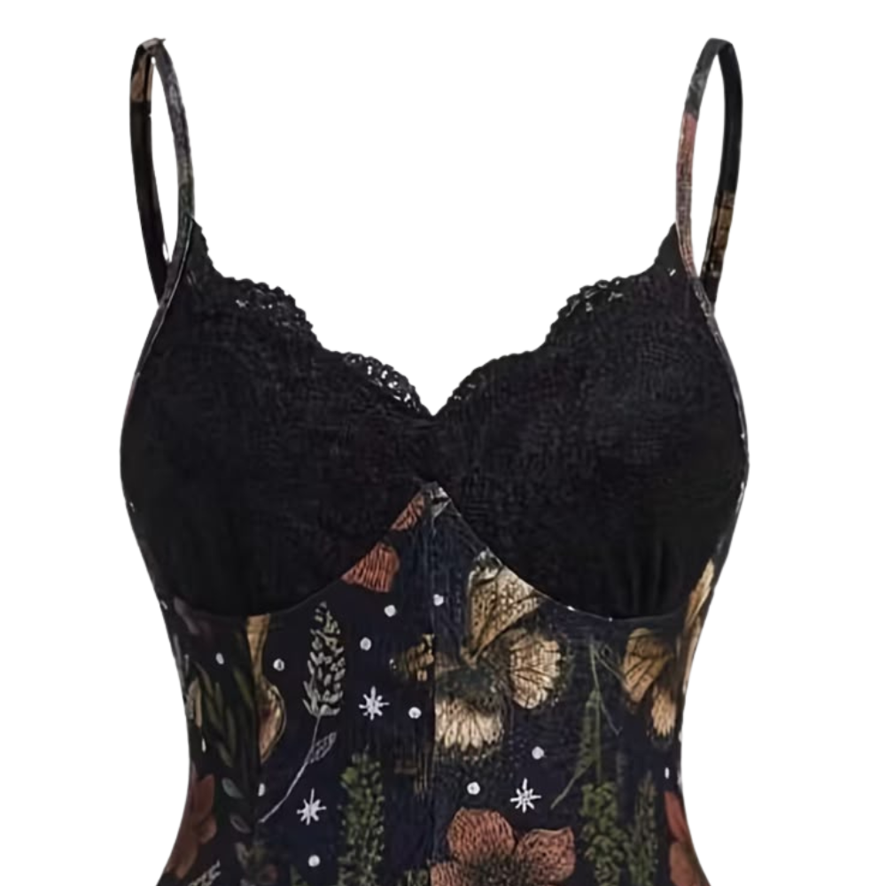 VESTIDO TIRANTES ENCAJE FLORAL OSCURO – ESTILO GÓTICO ROMÁNTICO - Imagen 4