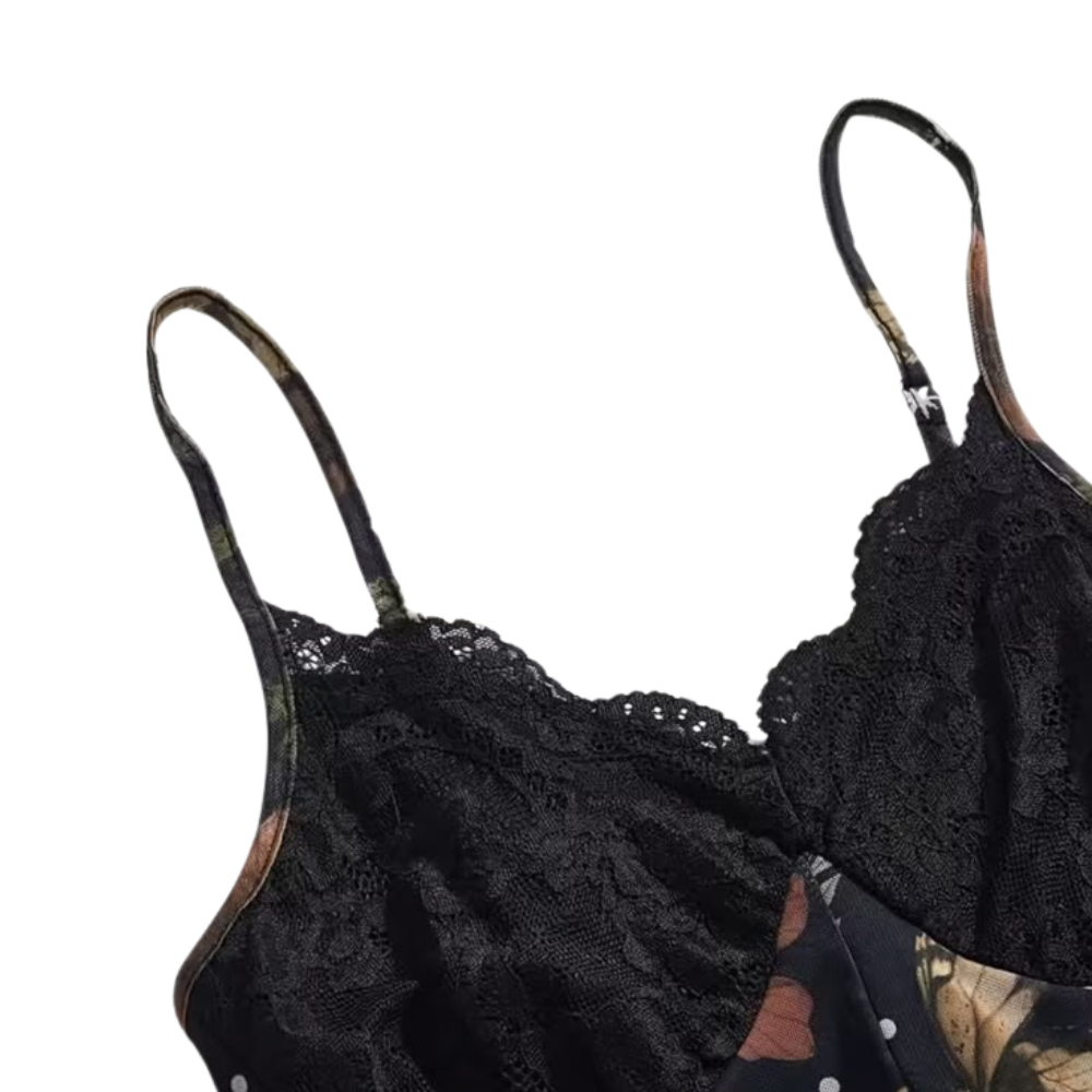 VESTIDO TIRANTES ENCAJE FLORAL OSCURO – ESTILO GÓTICO ROMÁNTICO - Imagen 2
